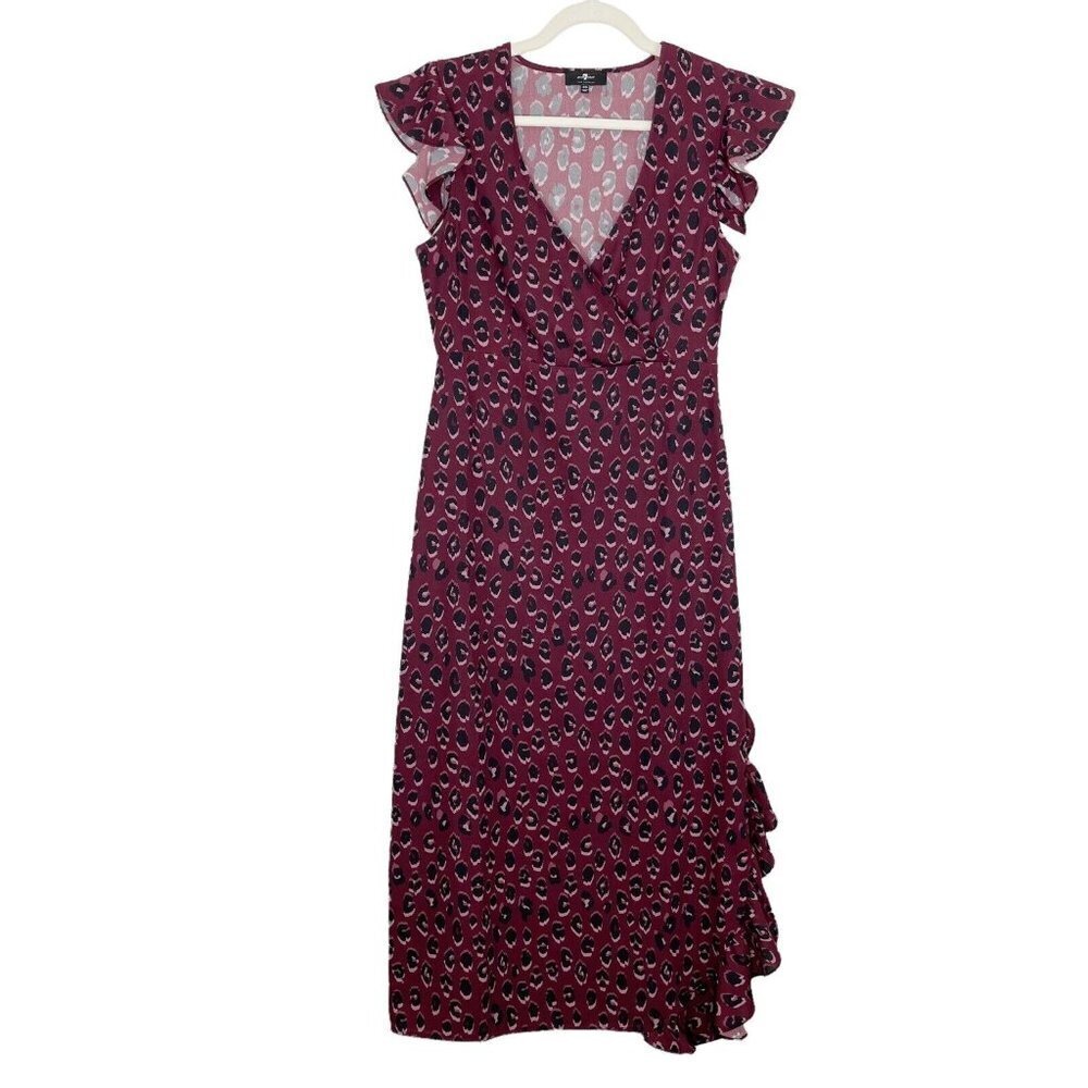 7 For All Mankind Midi Dress Womens Size XS Burgundy Leopard 7FAM‎